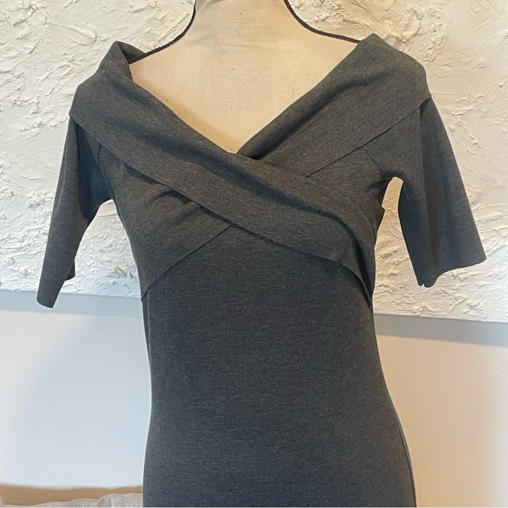 ZARA Women's Off the Shoulder Knee Length Dress Gray Short Sleeve Sz M NWT - Picture 7 of 7